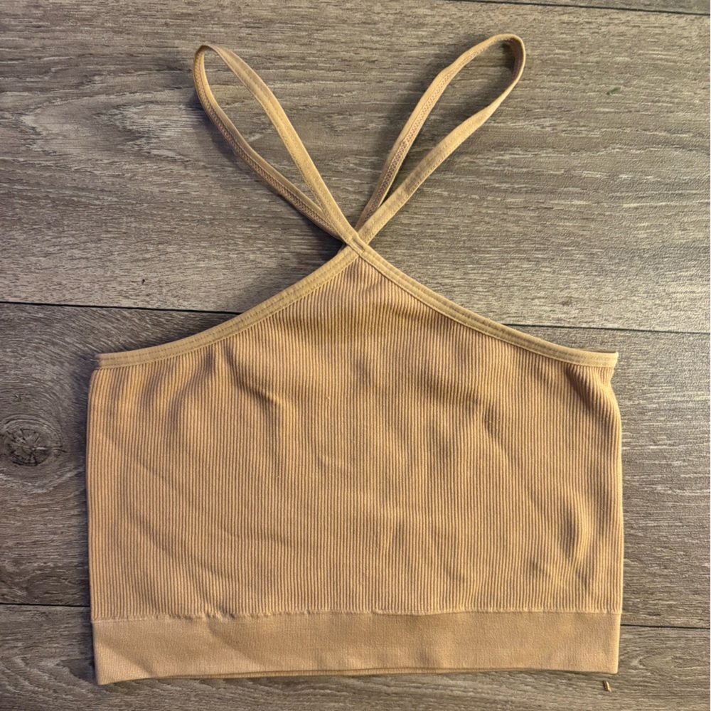 Dynamic Unlined Halter Bra in Tan